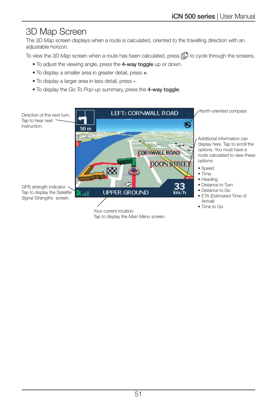 3d map screen | Navman iCN 500 series User Manual | Page 51 / 100
