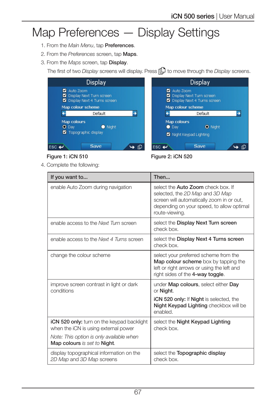 Map preferences — display settings | Navman iCN 500 series User Manual | Page 67 / 100