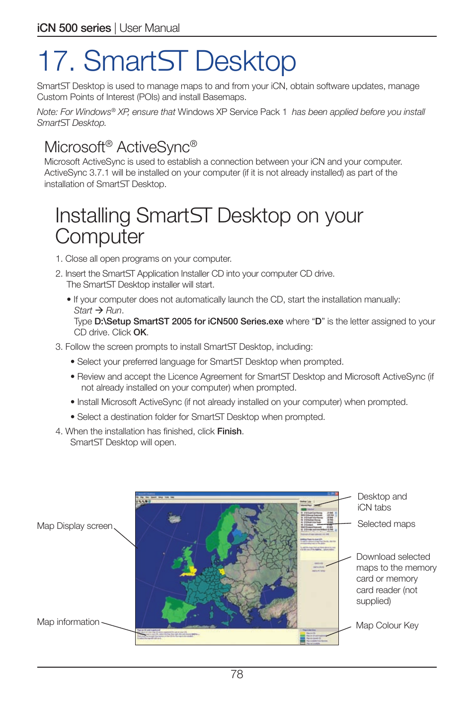 Smart desktop, Installing smart desktop on your computer, Microsoft | Activesync | Navman iCN 500 series User Manual | Page 78 / 100