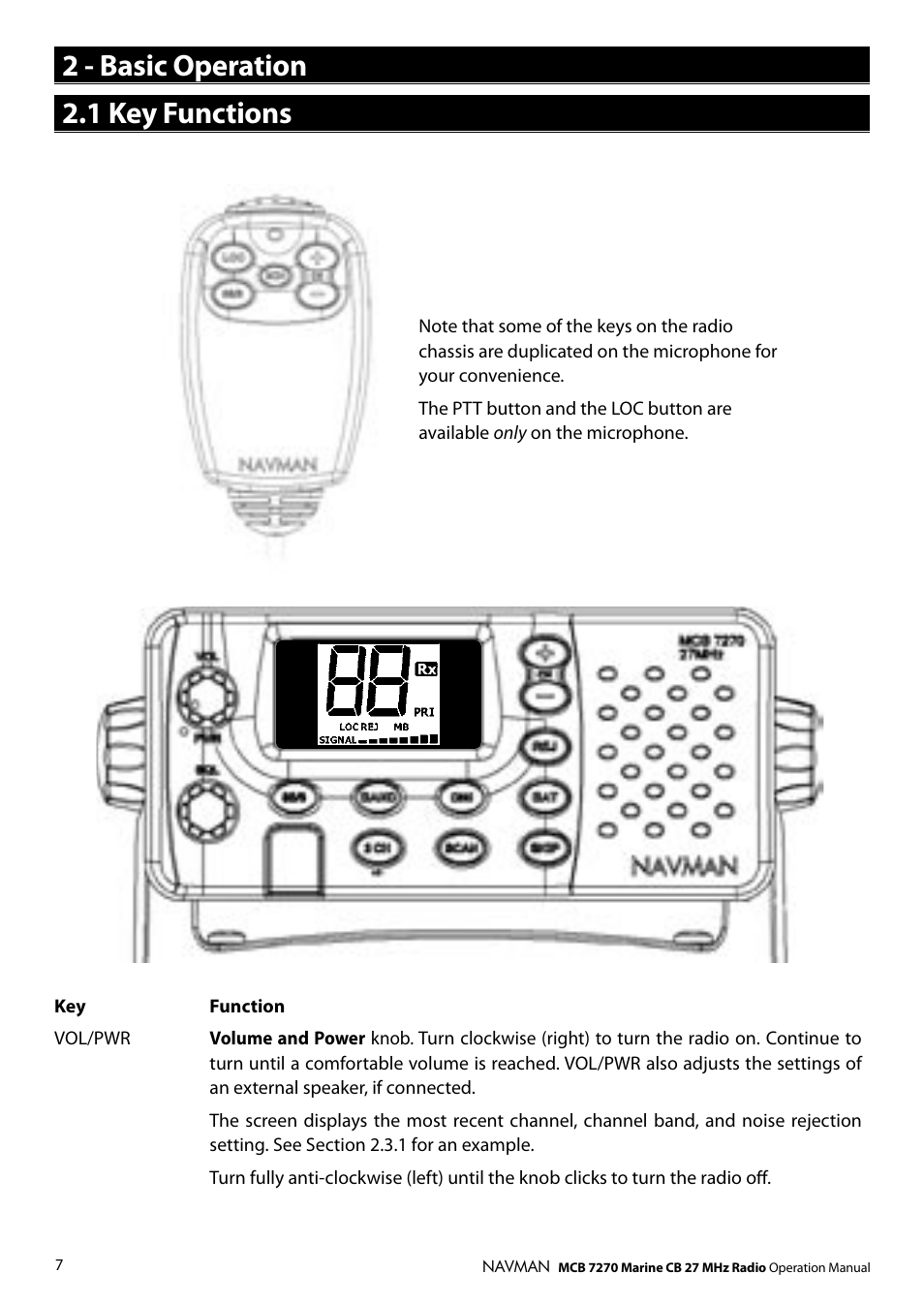 2 - basic operation 2.1 key functions | Navman MCB 7270 User Manual | Page 6 / 18