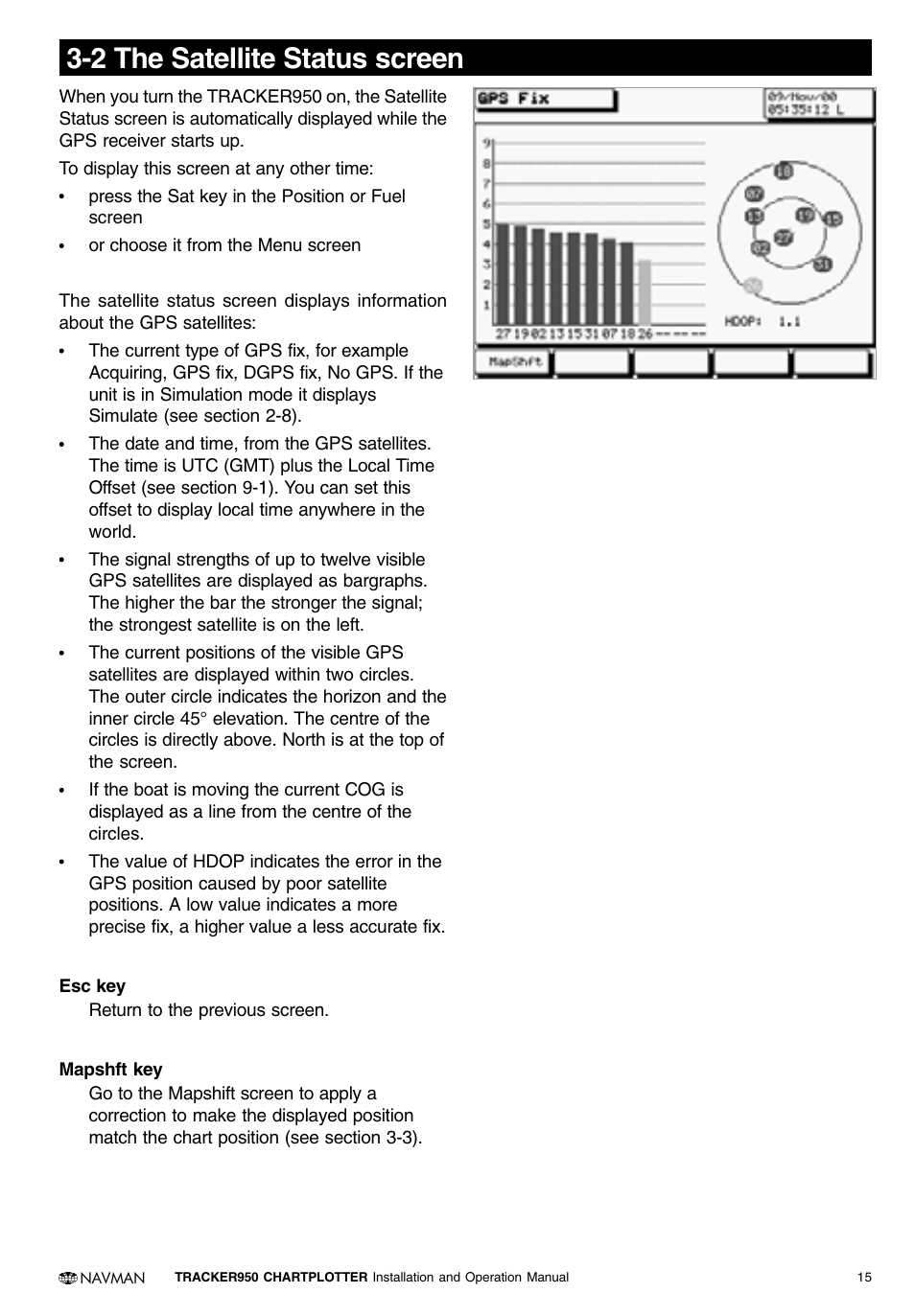 2 the satellite status screen | Navman TRACKER950 User Manual | Page 13 / 41