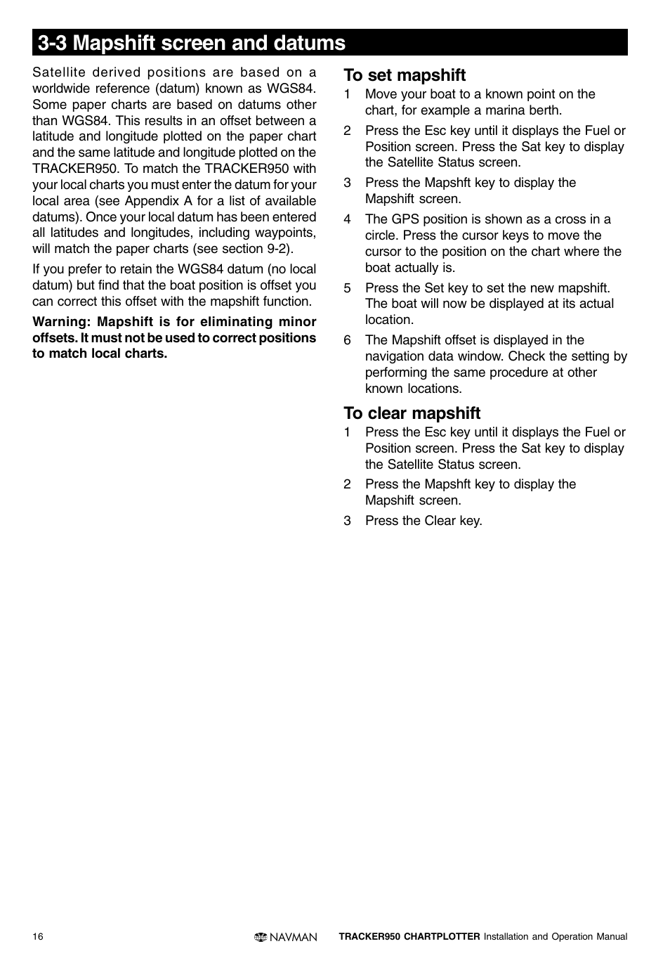 3 mapshift screen and datums | Navman TRACKER950 User Manual | Page 14 / 41