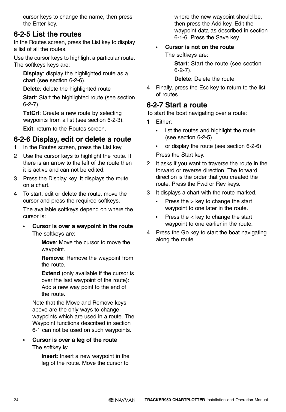2-5 list the routes, 2-6 display, edit or delete a route, 2-7 start a route | Navman TRACKER950 User Manual | Page 22 / 41