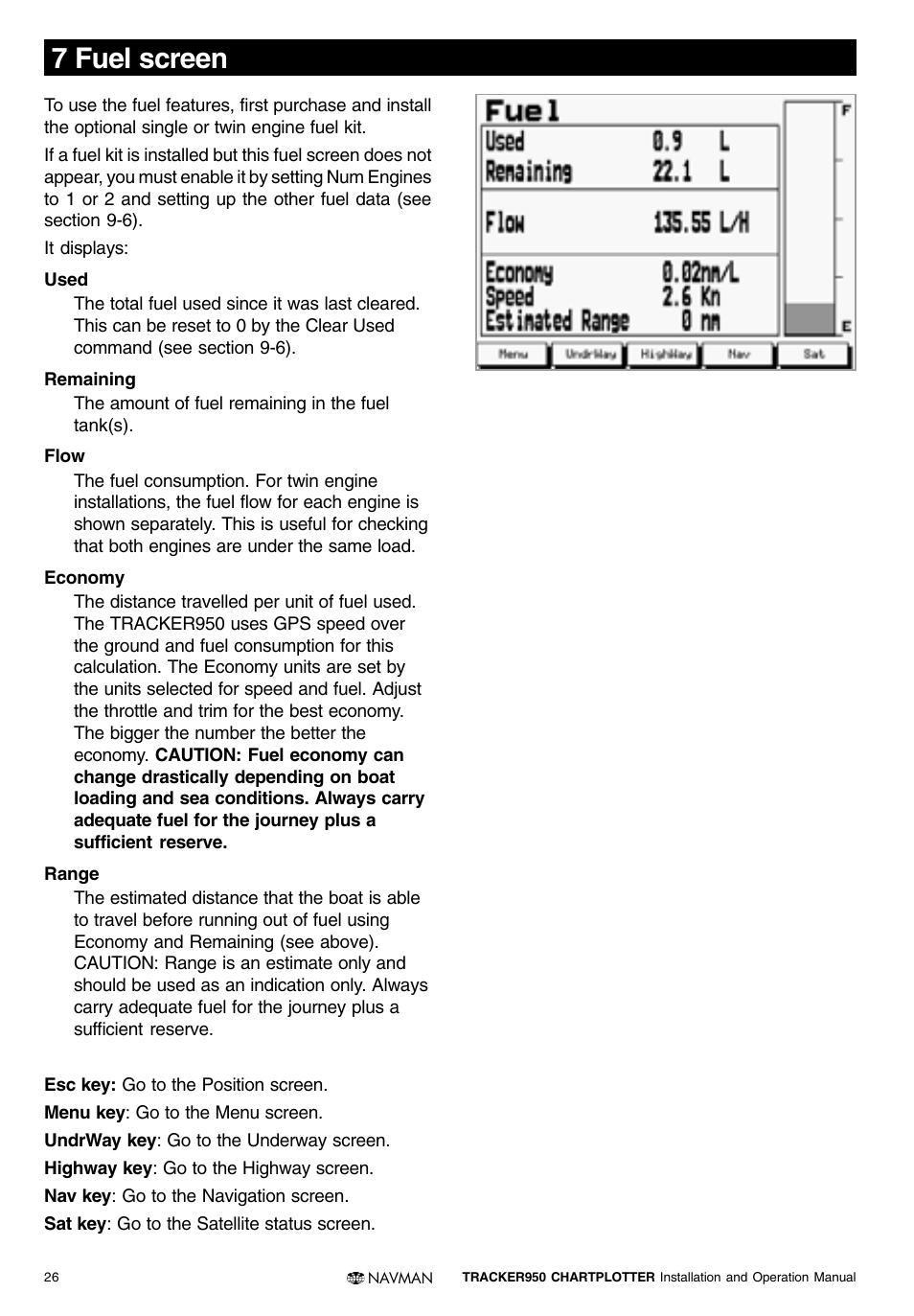 7 fuel screen | Navman TRACKER950 User Manual | Page 24 / 41