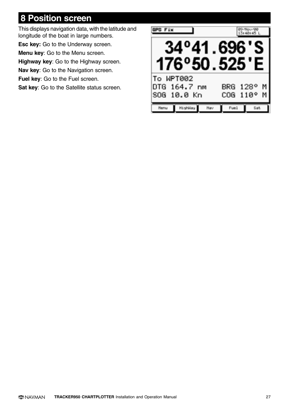 8 position screen | Navman TRACKER950 User Manual | Page 25 / 41