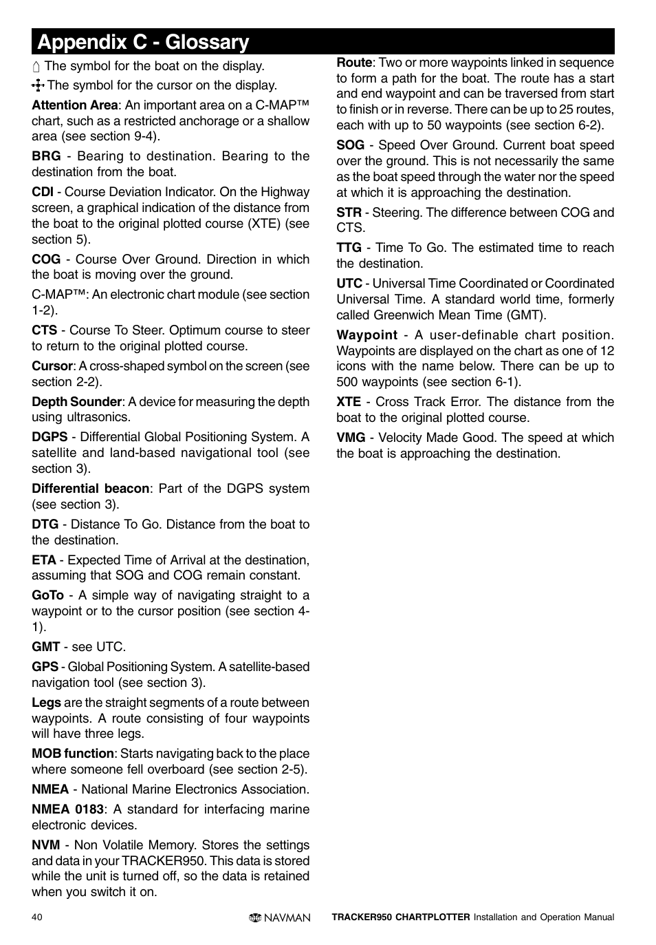 Appendix c - glossary | Navman TRACKER950 User Manual | Page 38 / 41