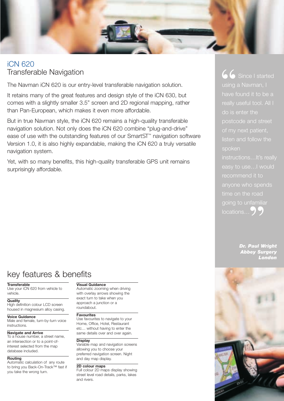 Key features & benefits, Icn 620 transferable navigation | Navman iCN Series User Manual | Page 5 / 8