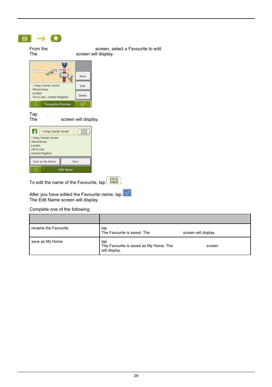 How do i edit the name of a favourite | Navman F25 User Manual | Page 29 / 70