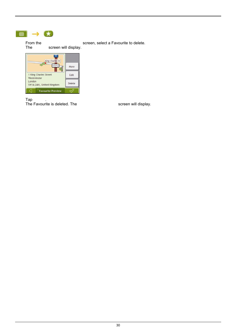 How do i delete a favourite | Navman F25 User Manual | Page 30 / 70