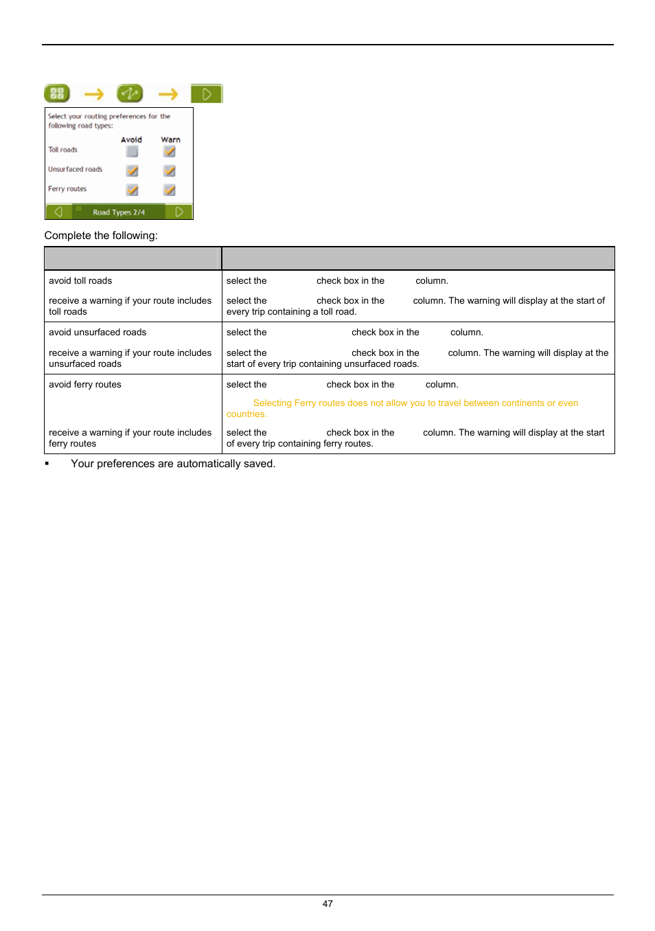 Road types 2/4 | Navman F25 User Manual | Page 47 / 70