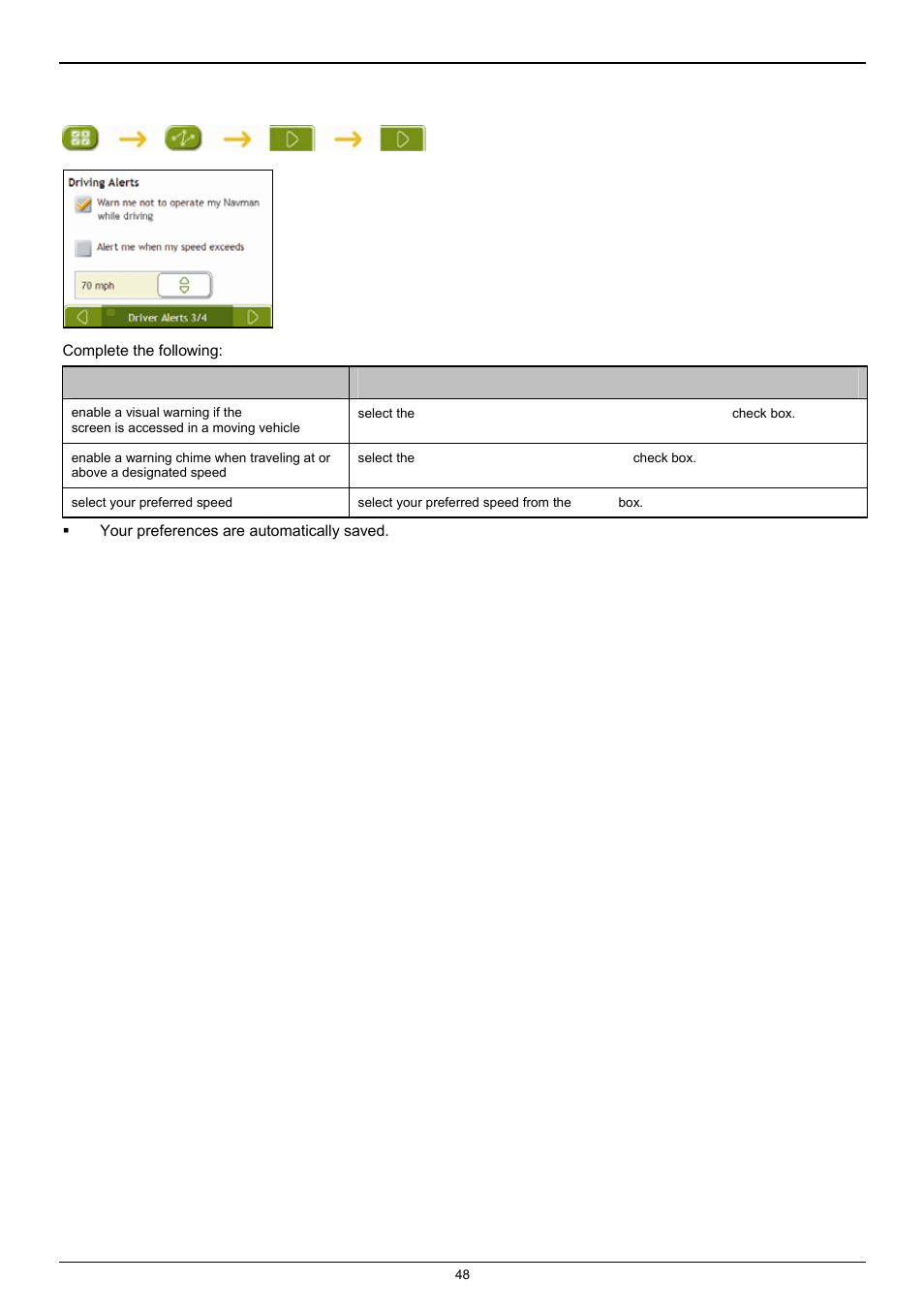 Driver alerts 3/4 | Navman F25 User Manual | Page 48 / 70
