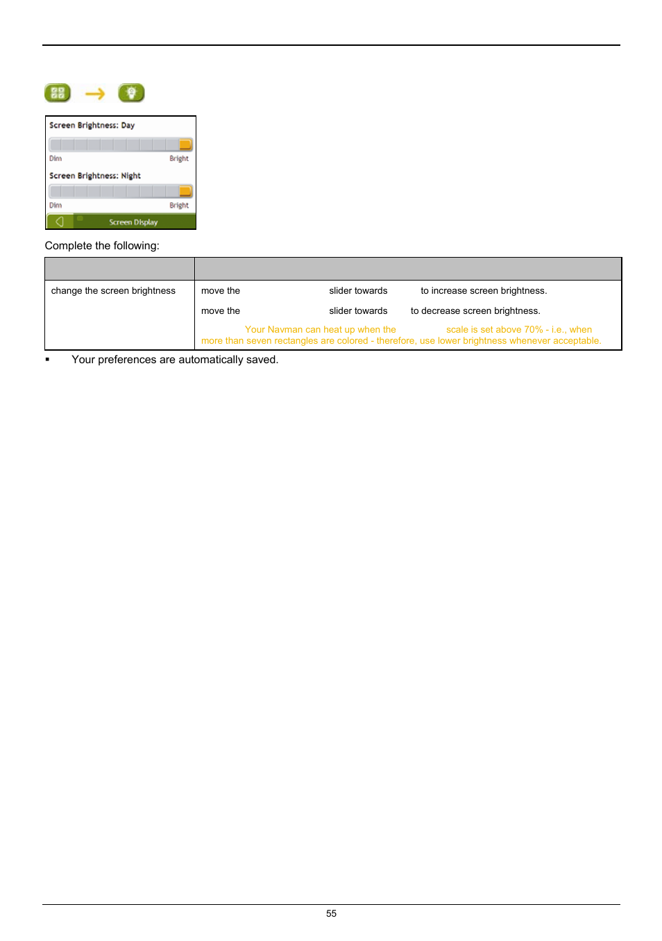 Screen display | Navman F25 User Manual | Page 55 / 70