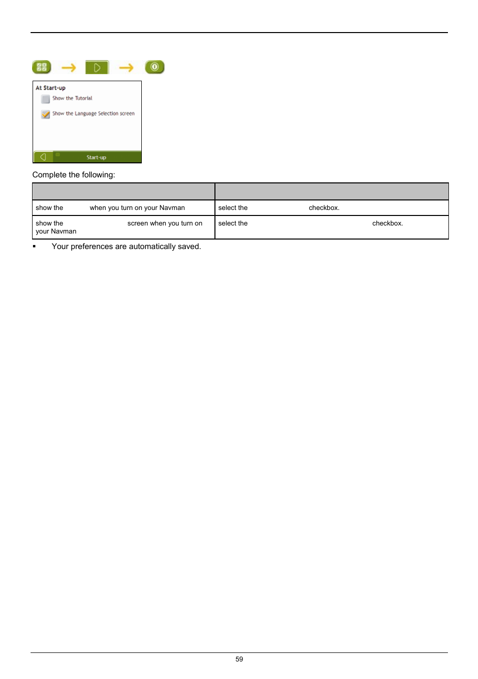 Start-up | Navman F25 User Manual | Page 59 / 70