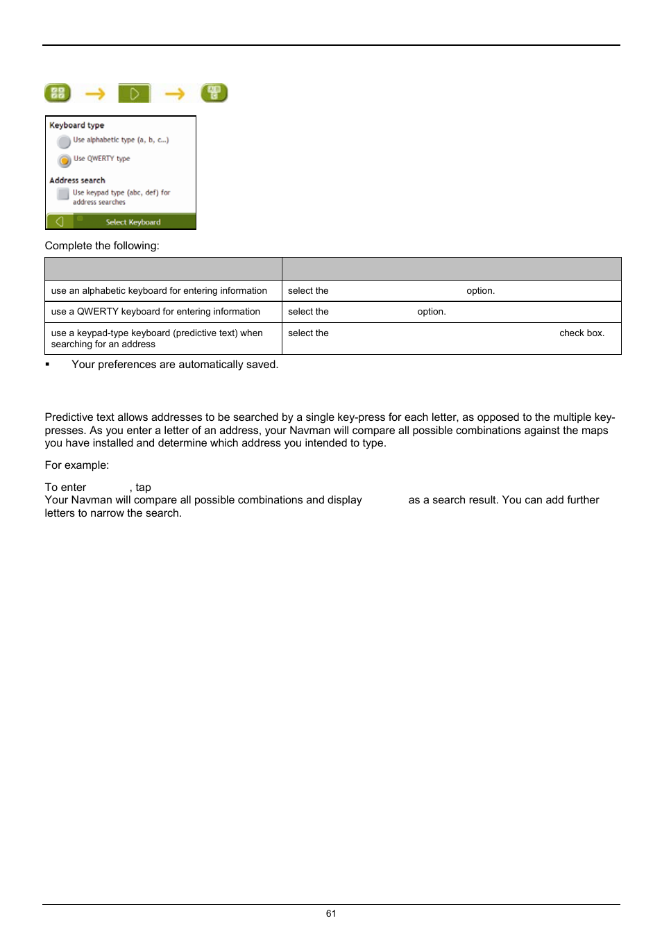 Keyboard, How does predictive text (abc, def…) work | Navman F25 User Manual | Page 61 / 70