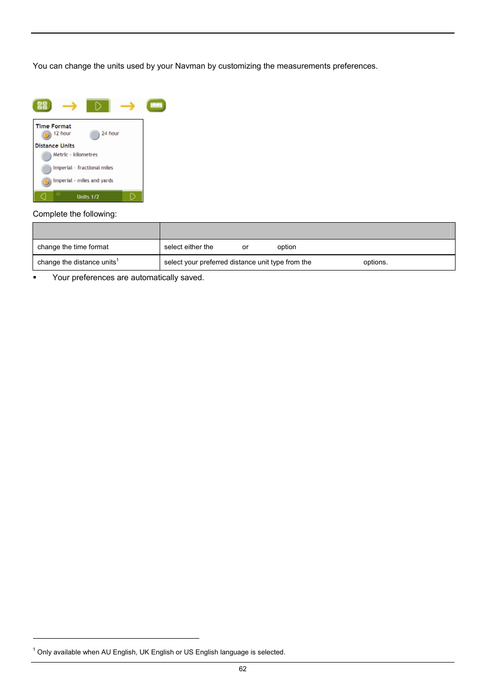 Units, Units 1/2 | Navman F25 User Manual | Page 62 / 70