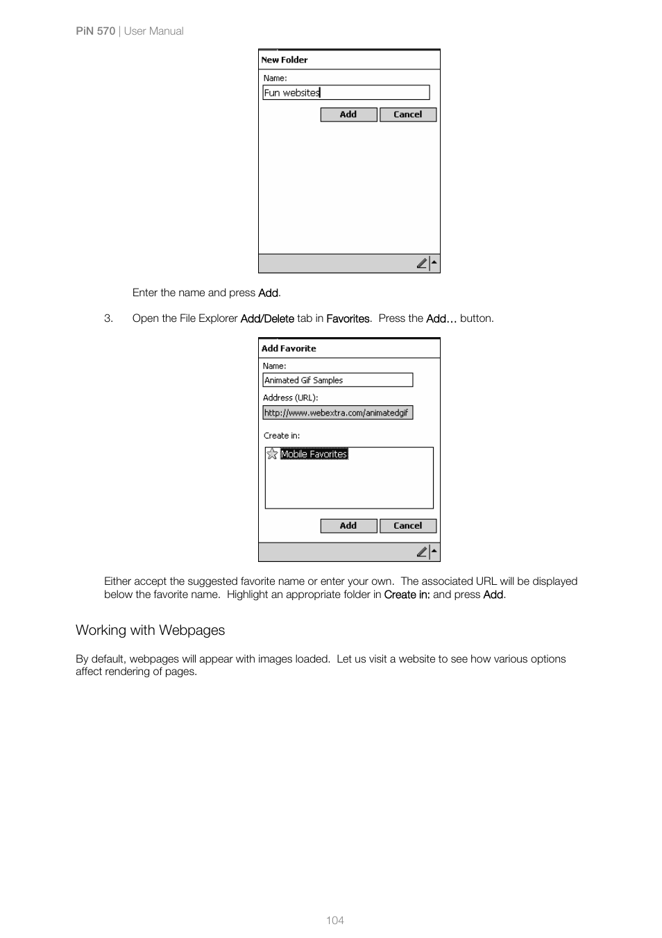 Working with webpages | Navman PiN 570 User Manual | Page 104 / 116