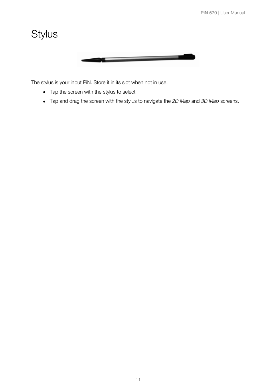 Stylus | Navman PiN 570 User Manual | Page 11 / 116