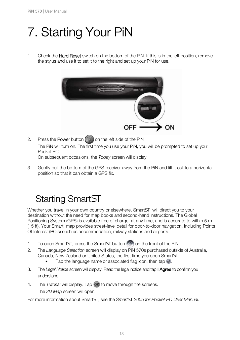Starting your pin, Starting smarts | Navman PiN 570 User Manual | Page 18 / 116