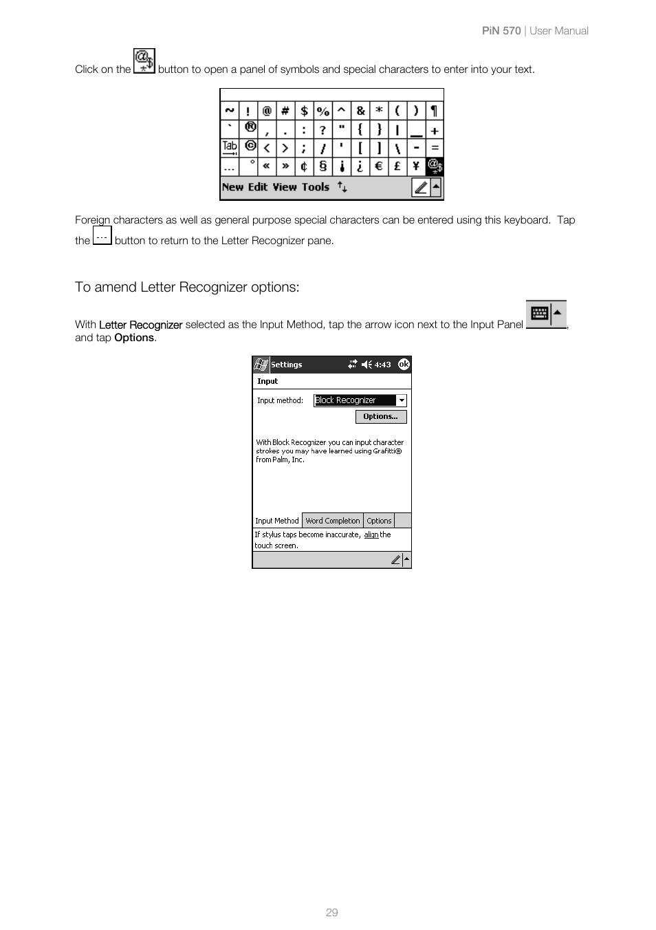 To amend letter recognizer options | Navman PiN 570 User Manual | Page 29 / 116