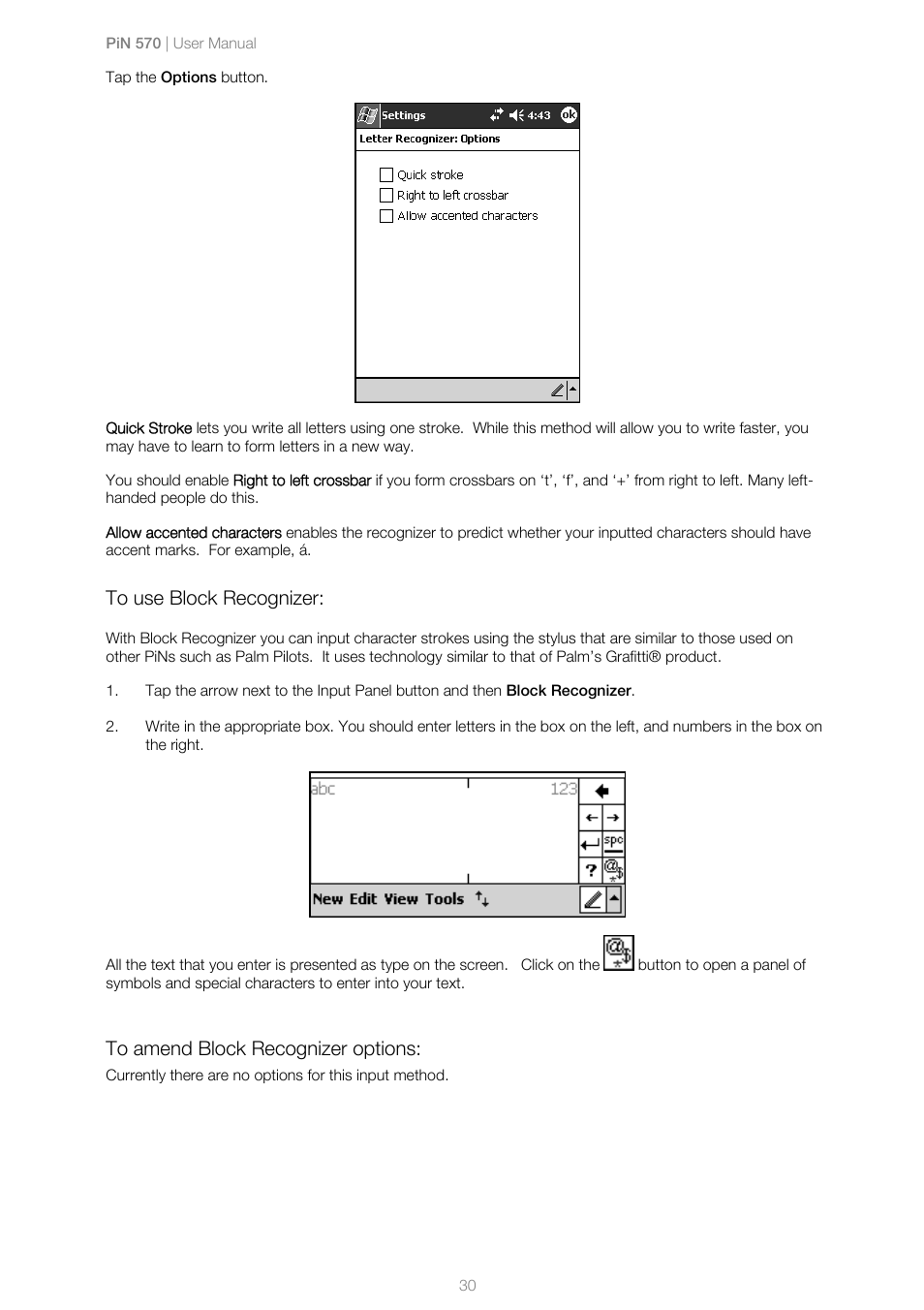 To use block recognizer, To amend block recognizer options | Navman PiN 570 User Manual | Page 30 / 116