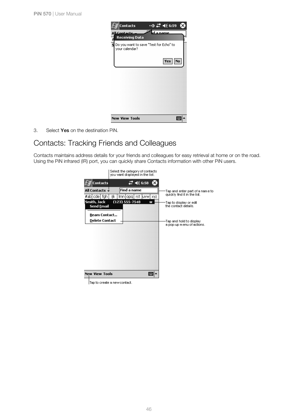 Contacts: tracking friends and colleagues | Navman PiN 570 User Manual | Page 46 / 116