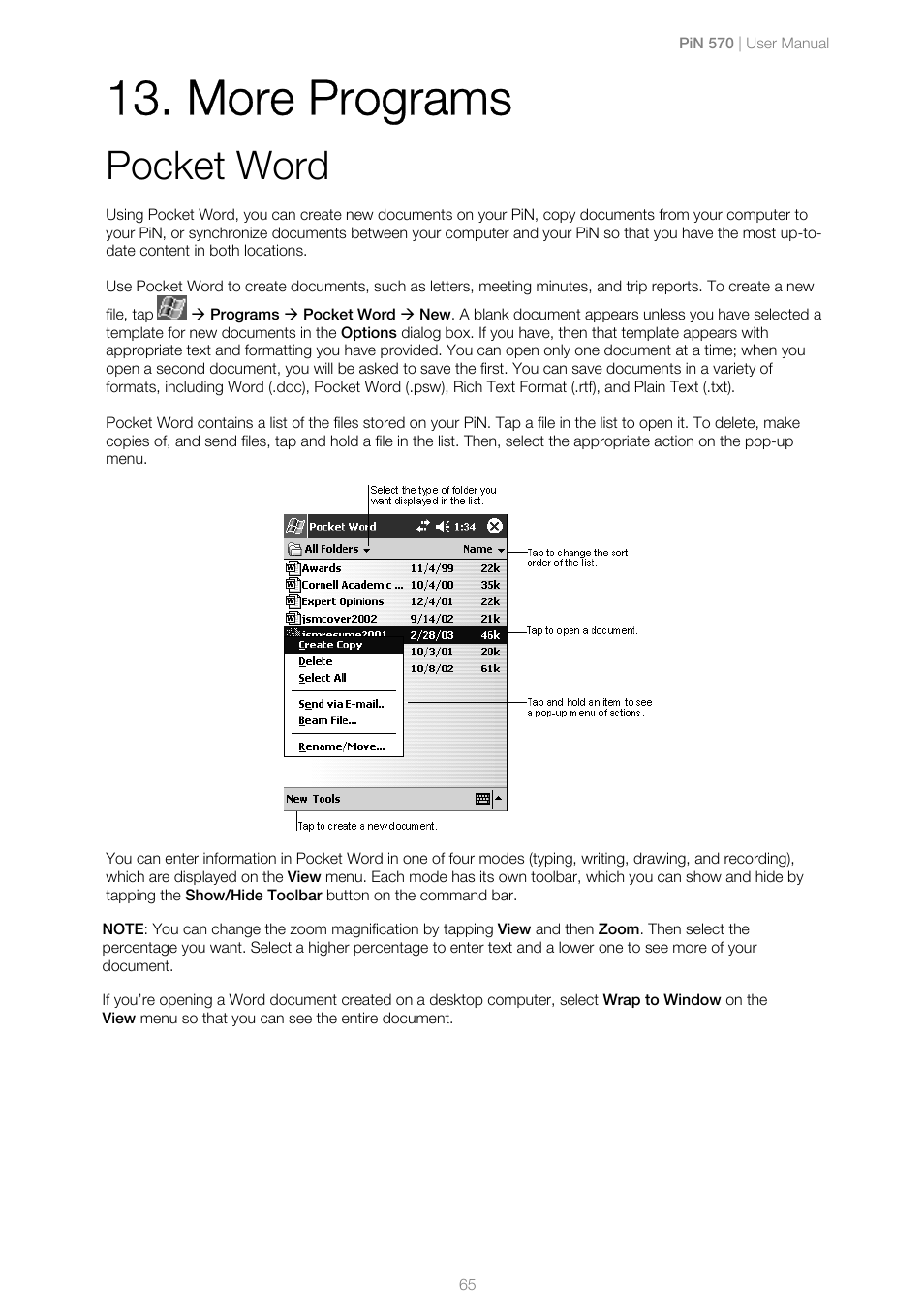 More programs, Pocket word | Navman PiN 570 User Manual | Page 65 / 116