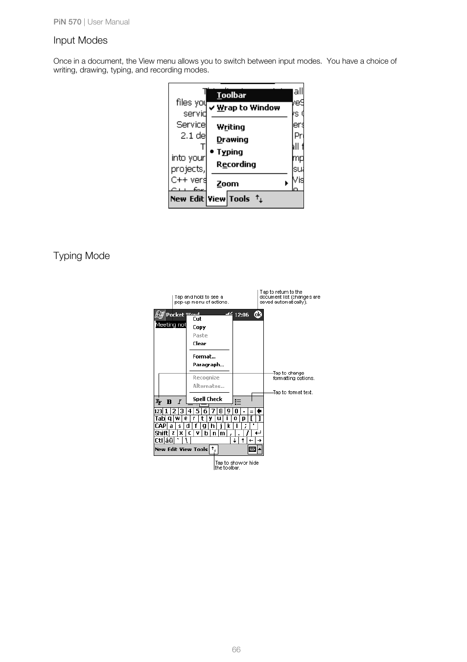Input modes, Typing mode | Navman PiN 570 User Manual | Page 66 / 116