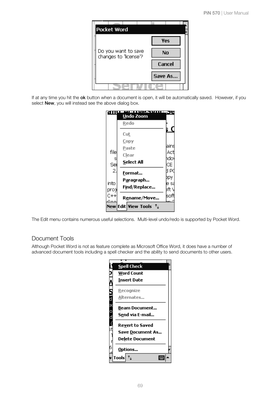 Document tools | Navman PiN 570 User Manual | Page 69 / 116