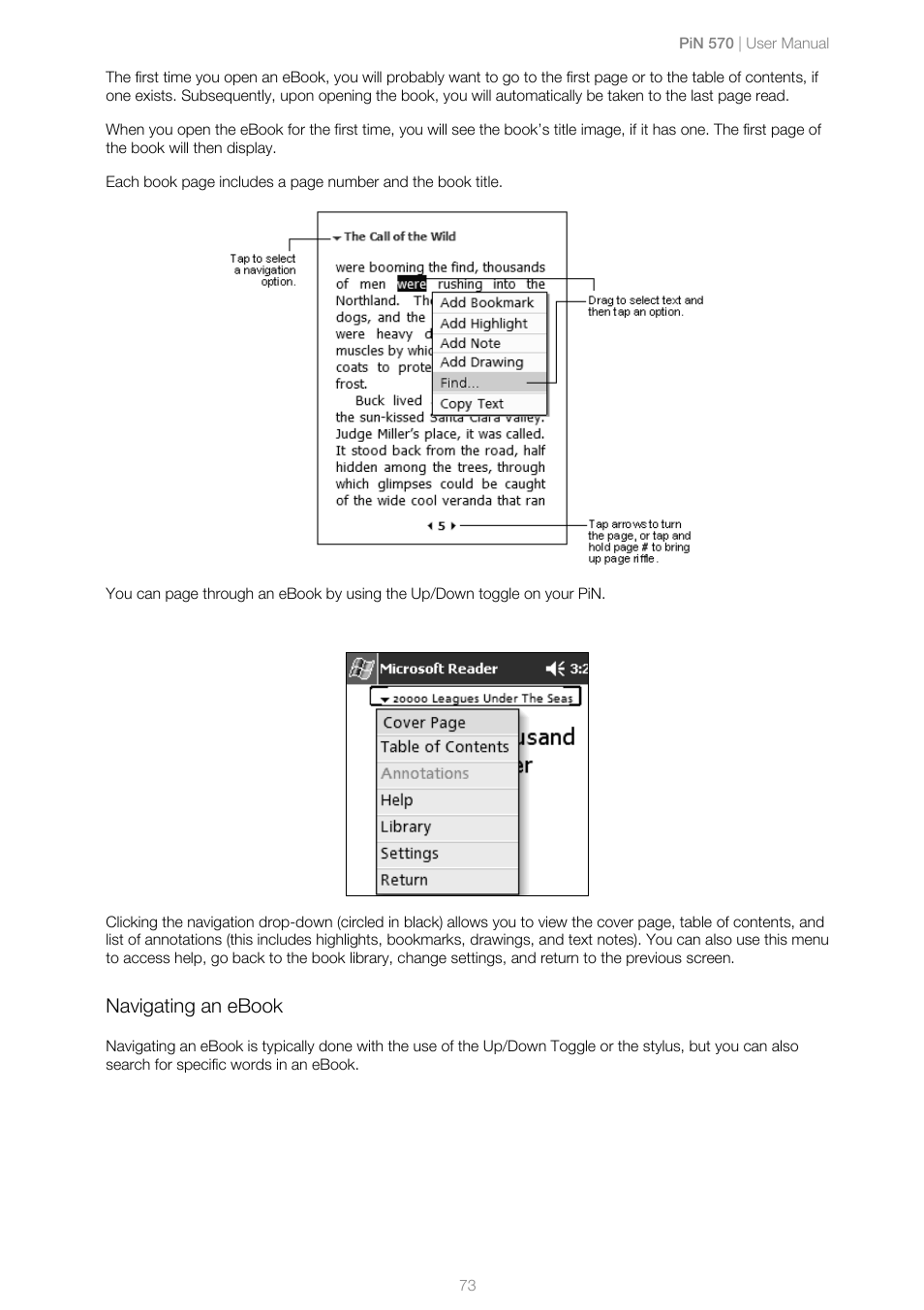 Navigating an ebook | Navman PiN 570 User Manual | Page 73 / 116