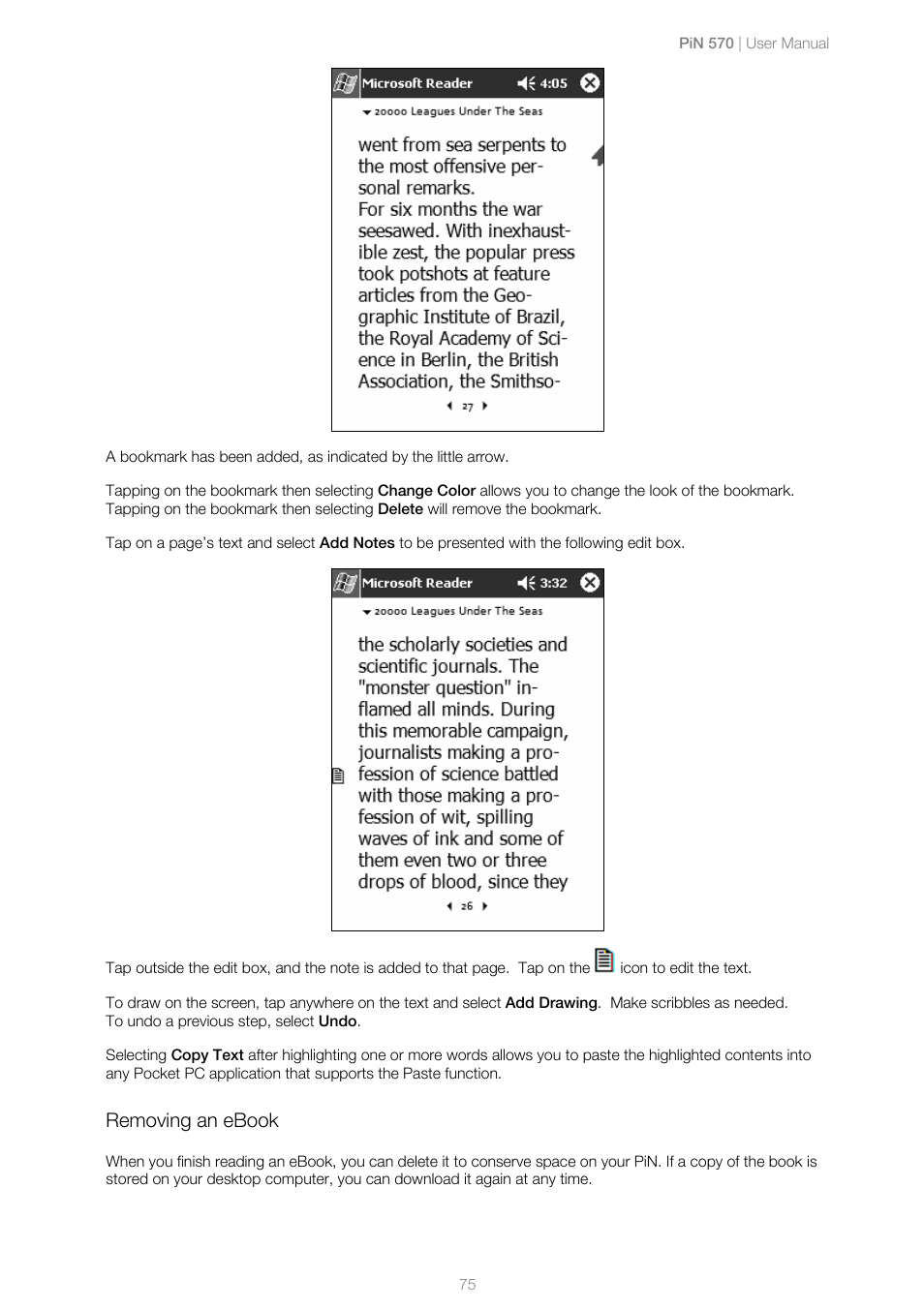 Removing an ebook | Navman PiN 570 User Manual | Page 75 / 116