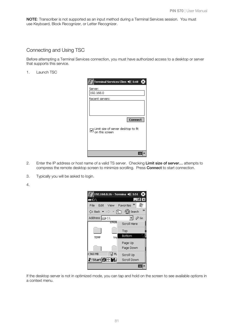 Connecting and using tsc | Navman PiN 570 User Manual | Page 81 / 116