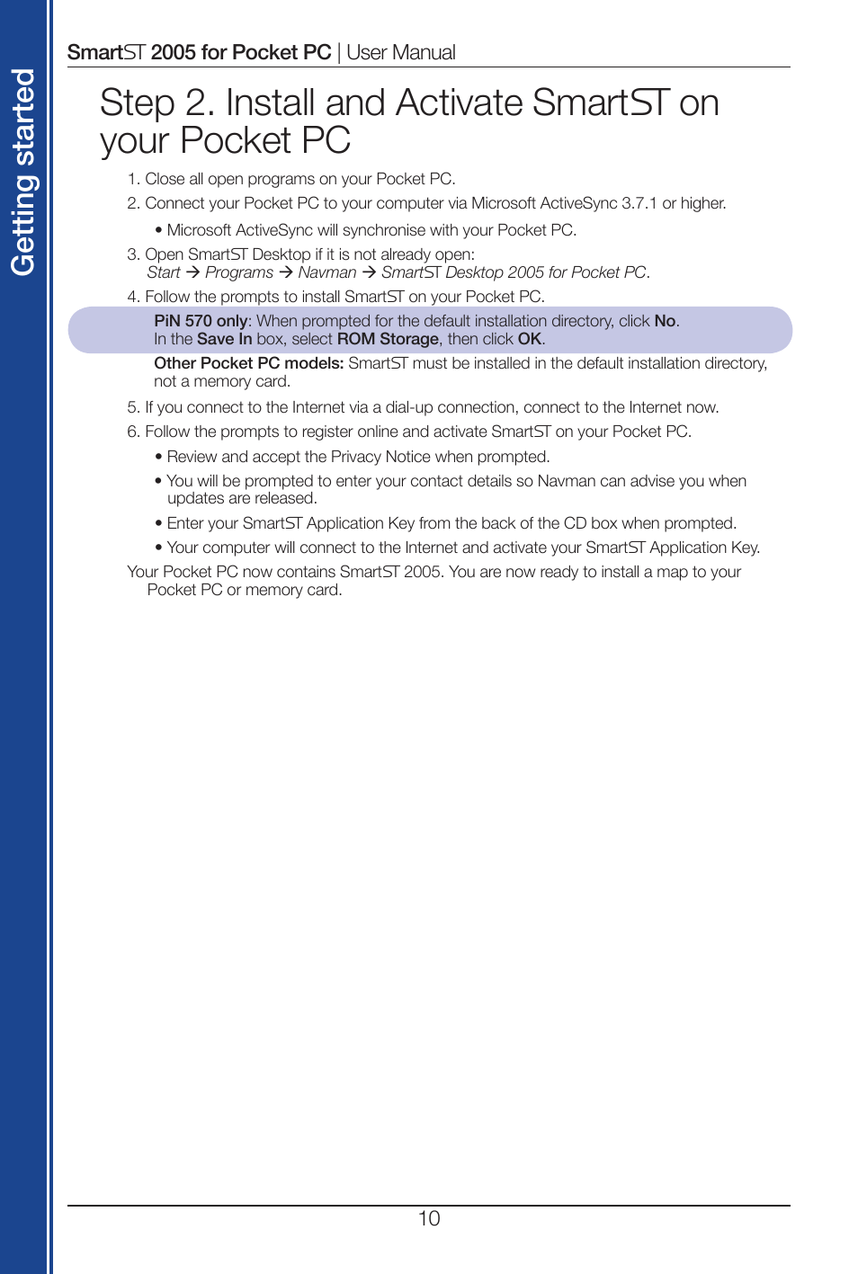 Get tin g st ar te d | Navman Smart 2005 User Manual | Page 10 / 68