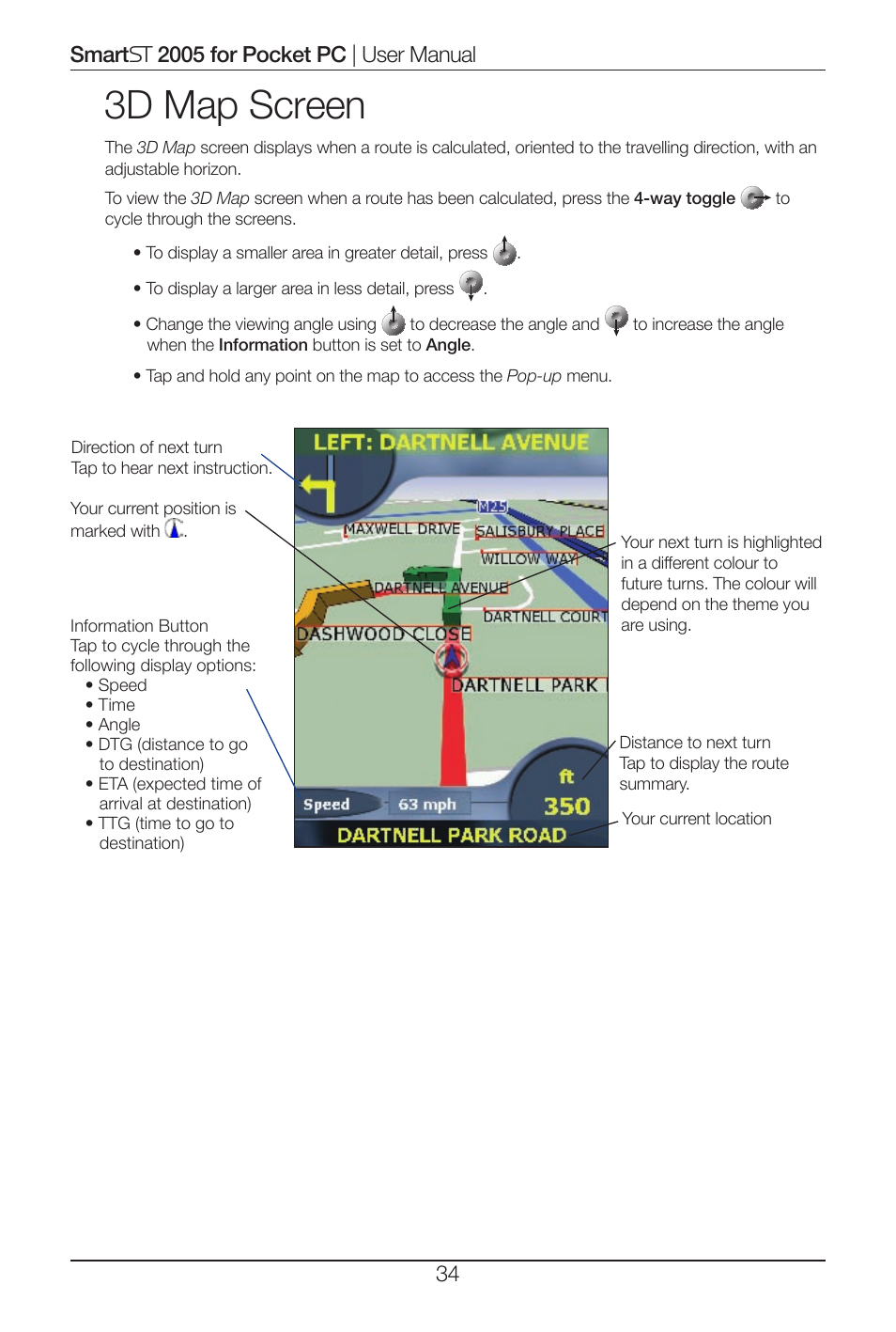 3d map screen | Navman Smart 2005 User Manual | Page 34 / 68