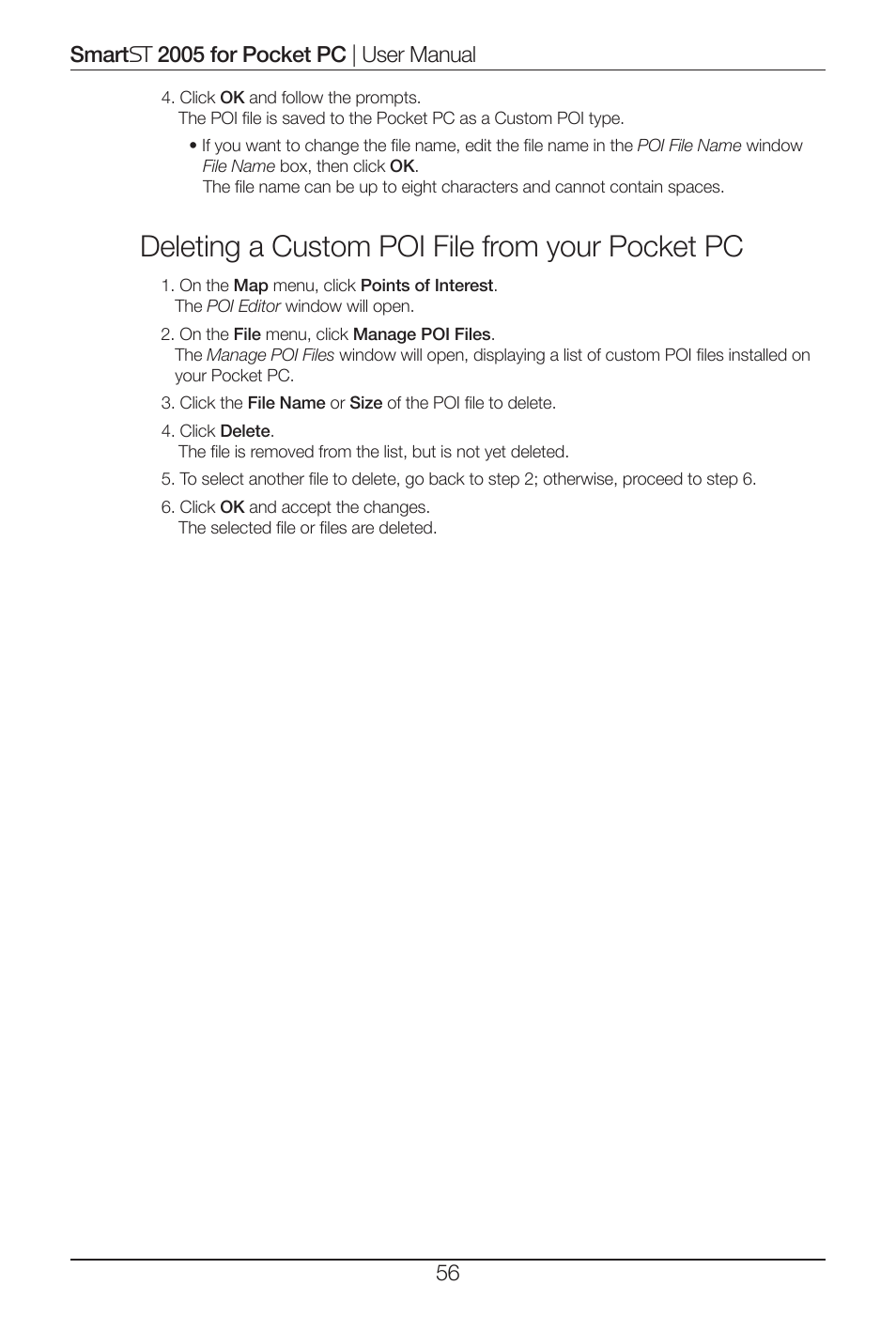 Deleting a custom poi file from your pocket pc | Navman Smart 2005 User Manual | Page 56 / 68