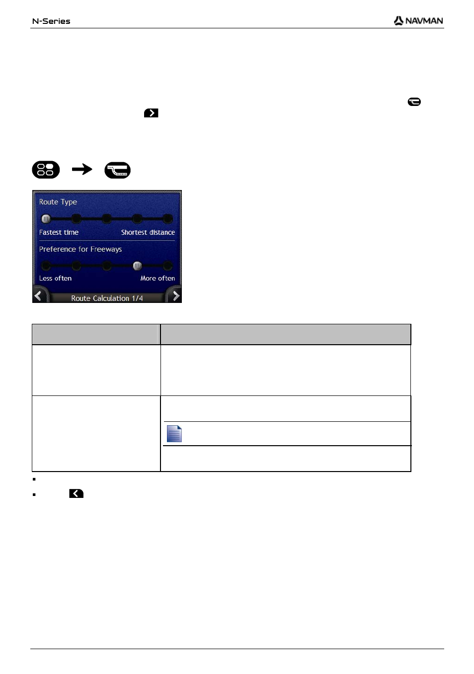 Route preferences, Route calculation 1/4, If you want to... then | Navman N-Series User Manual | Page 108 / 144