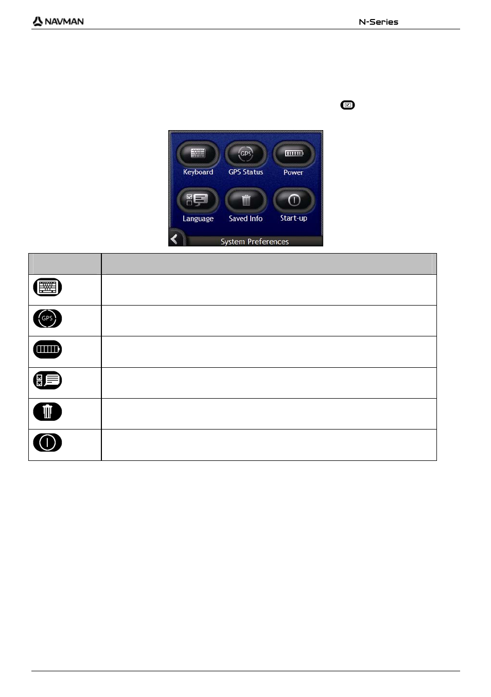 System preferences, Element description | Navman N-Series User Manual | Page 113 / 144