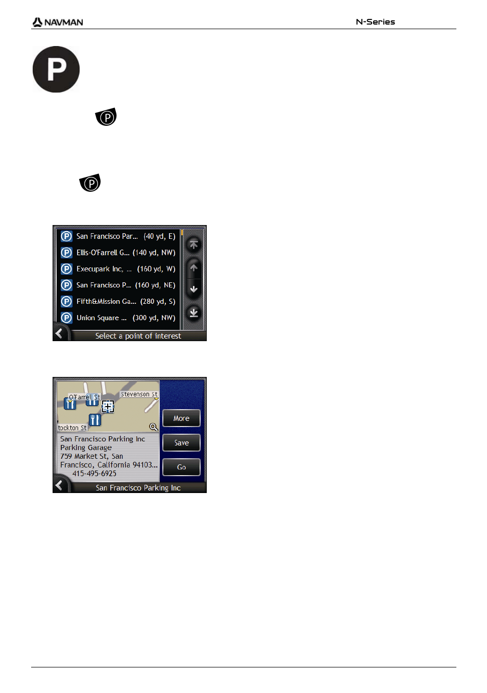 How do i find the nearest parking area | Navman N-Series User Manual | Page 39 / 144