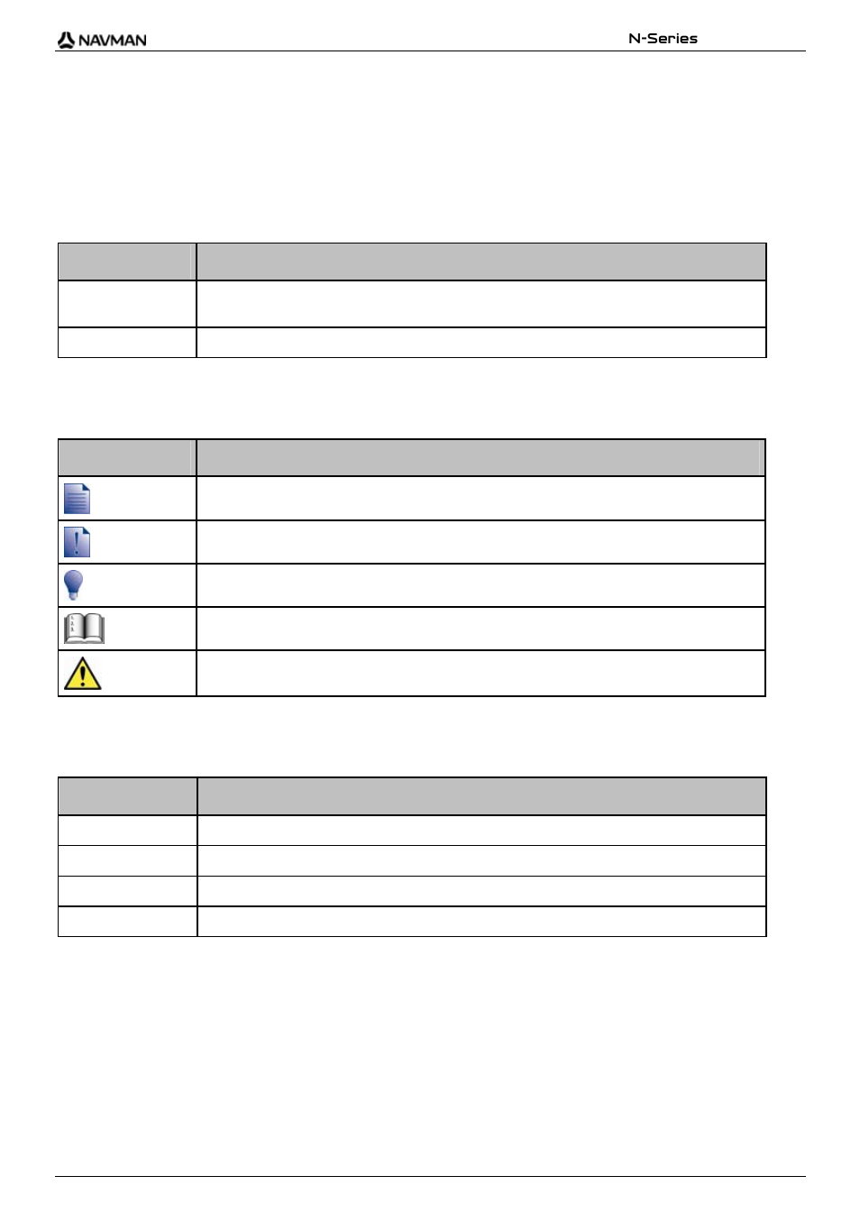 Typographical conventions, Formatting, Icons | Terms, Convention type of information, Icon description, Term description | Navman N-Series User Manual | Page 9 / 144