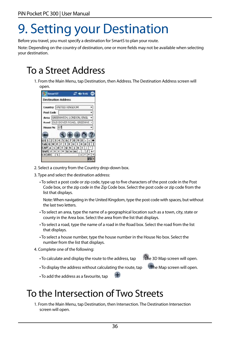 Setting your destination | Navman SmartS TM User Manual | Page 36 / 69