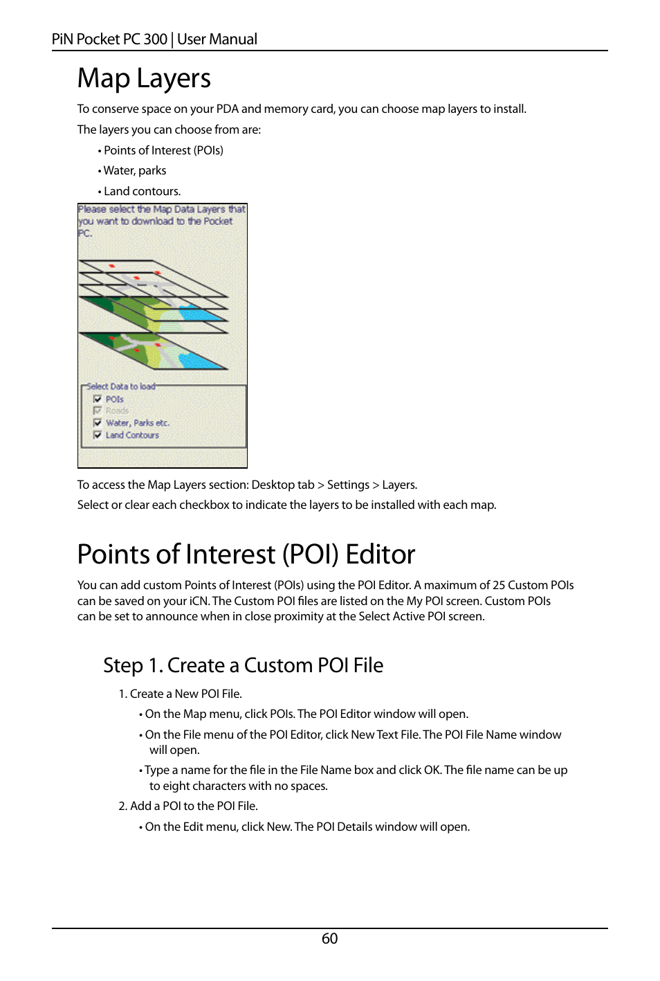 Map layers, Points of interest (poi) editor, Step 1. create a custom poi file | Navman SmartS TM User Manual | Page 60 / 69