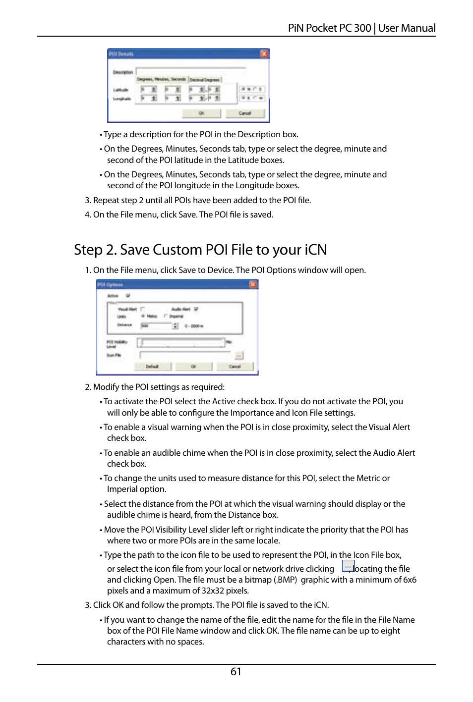 Step 2. save custom poi file to your icn, 61 pin pocket pc 00 | user manual | Navman SmartS TM User Manual | Page 61 / 69