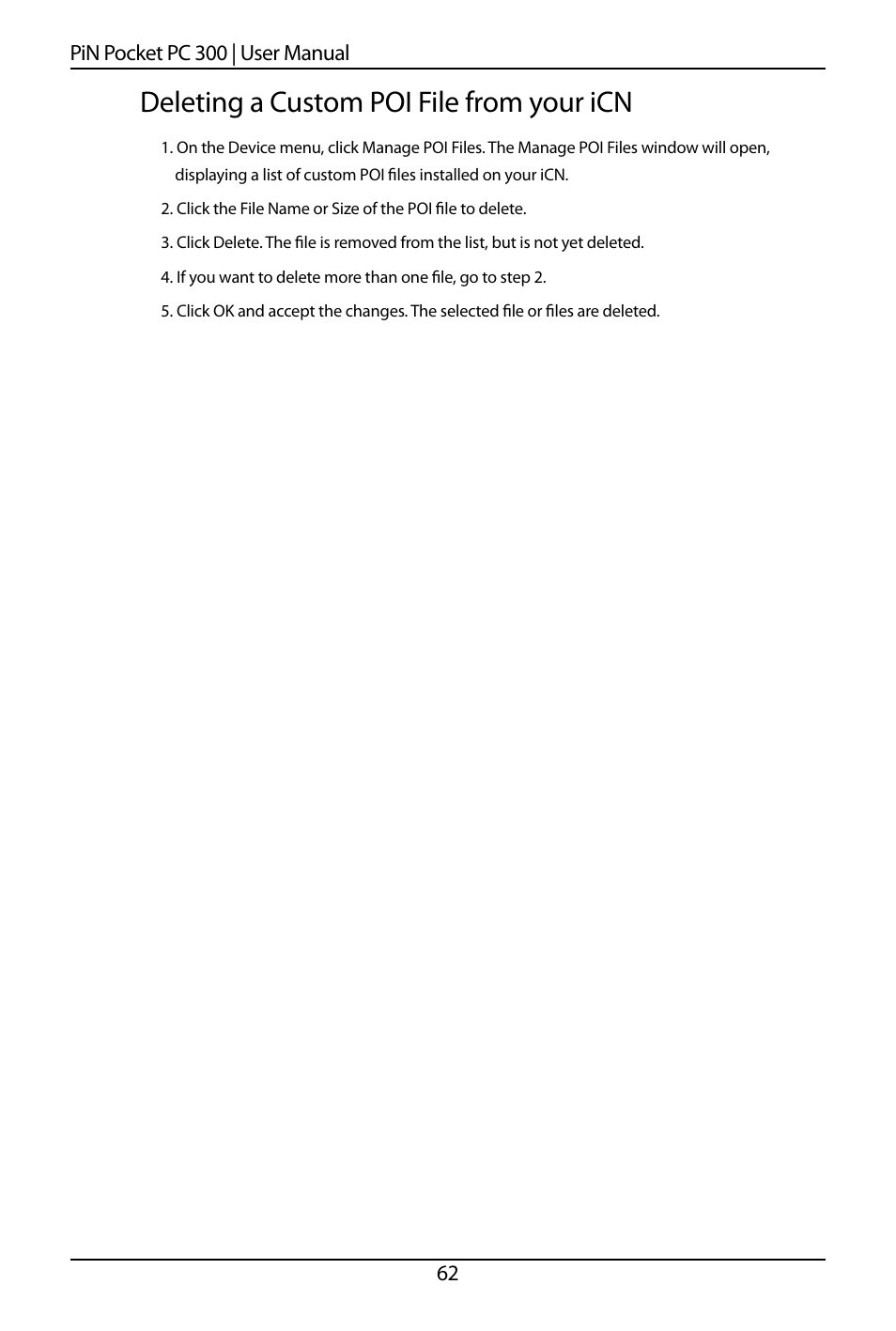 Deleting a custom poi file from your icn | Navman SmartS TM User Manual | Page 62 / 69