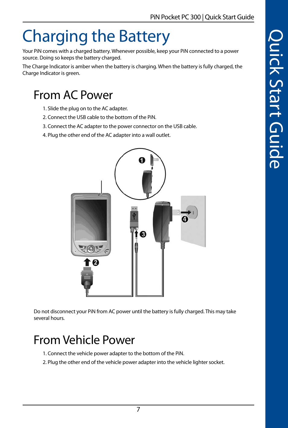 Quick s ta rt guide, Charging the battery | Navman SmartS TM User Manual | Page 7 / 69