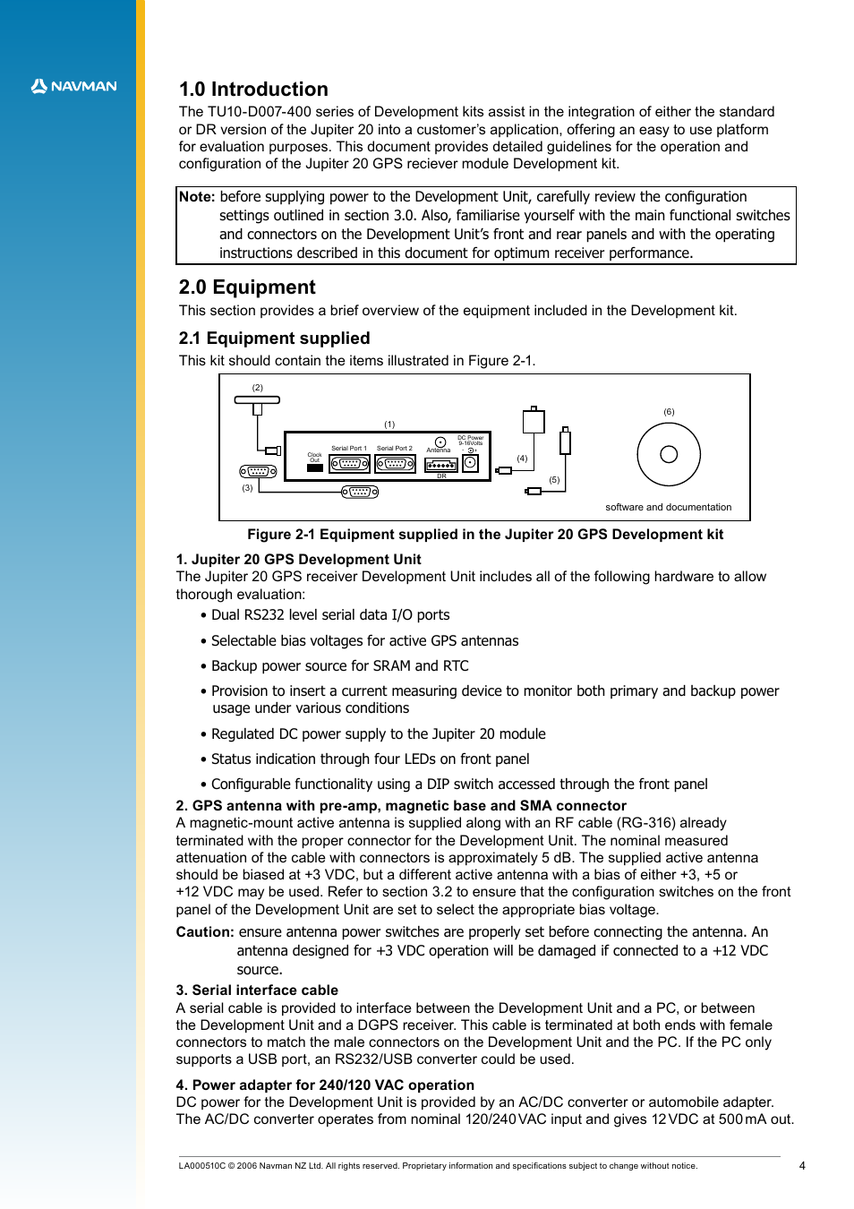 0 introduction 2.0 equipment, 1 equipment supplied, 0 introduction | 0 equipment | Navman LA000507 User Manual | Page 4 / 16