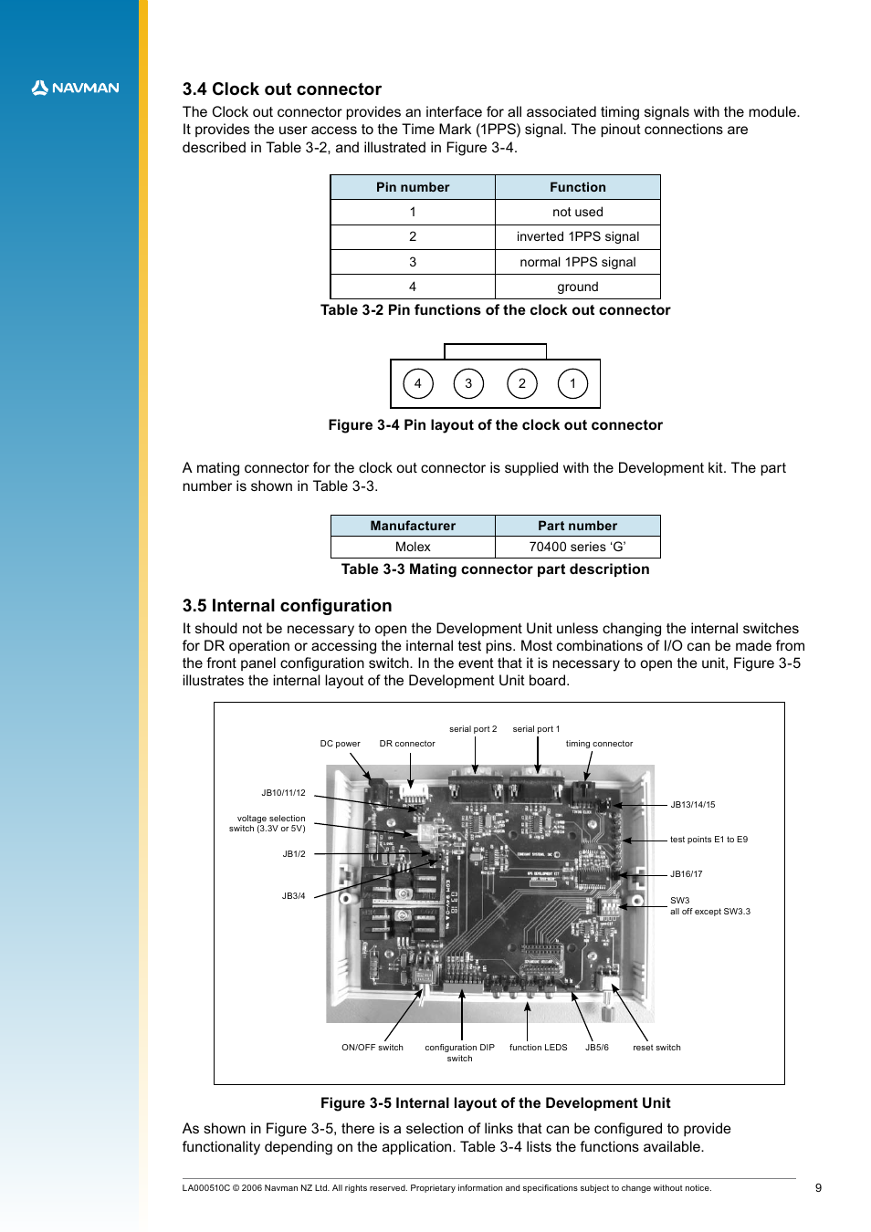 4 clock out connector 3.5 internal configuration, 4 clock out connector, 5 internal configuration | Navman LA000507 User Manual | Page 9 / 16