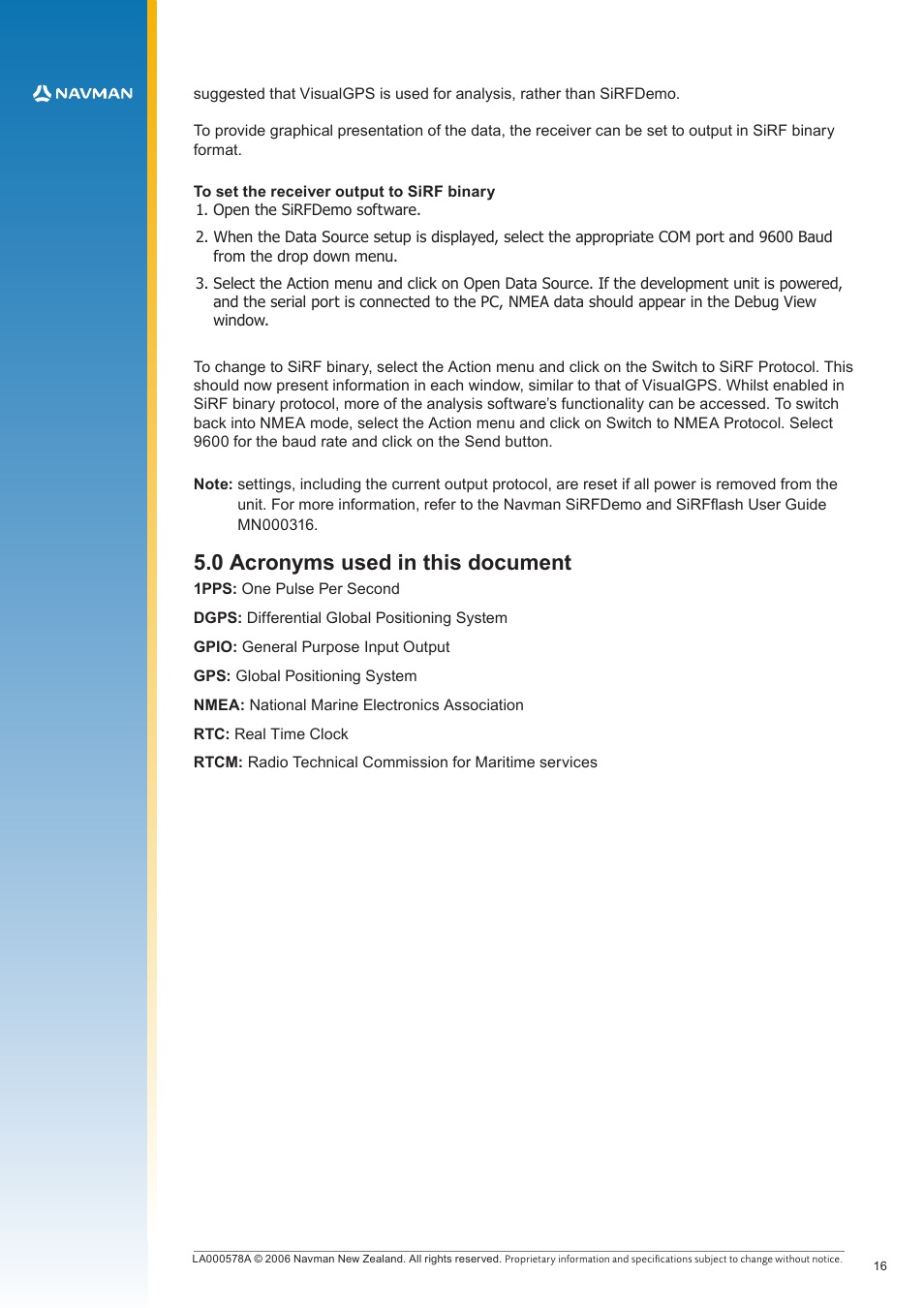 0 acronyms used in this document | Navman LA000578A User Manual | Page 16 / 17