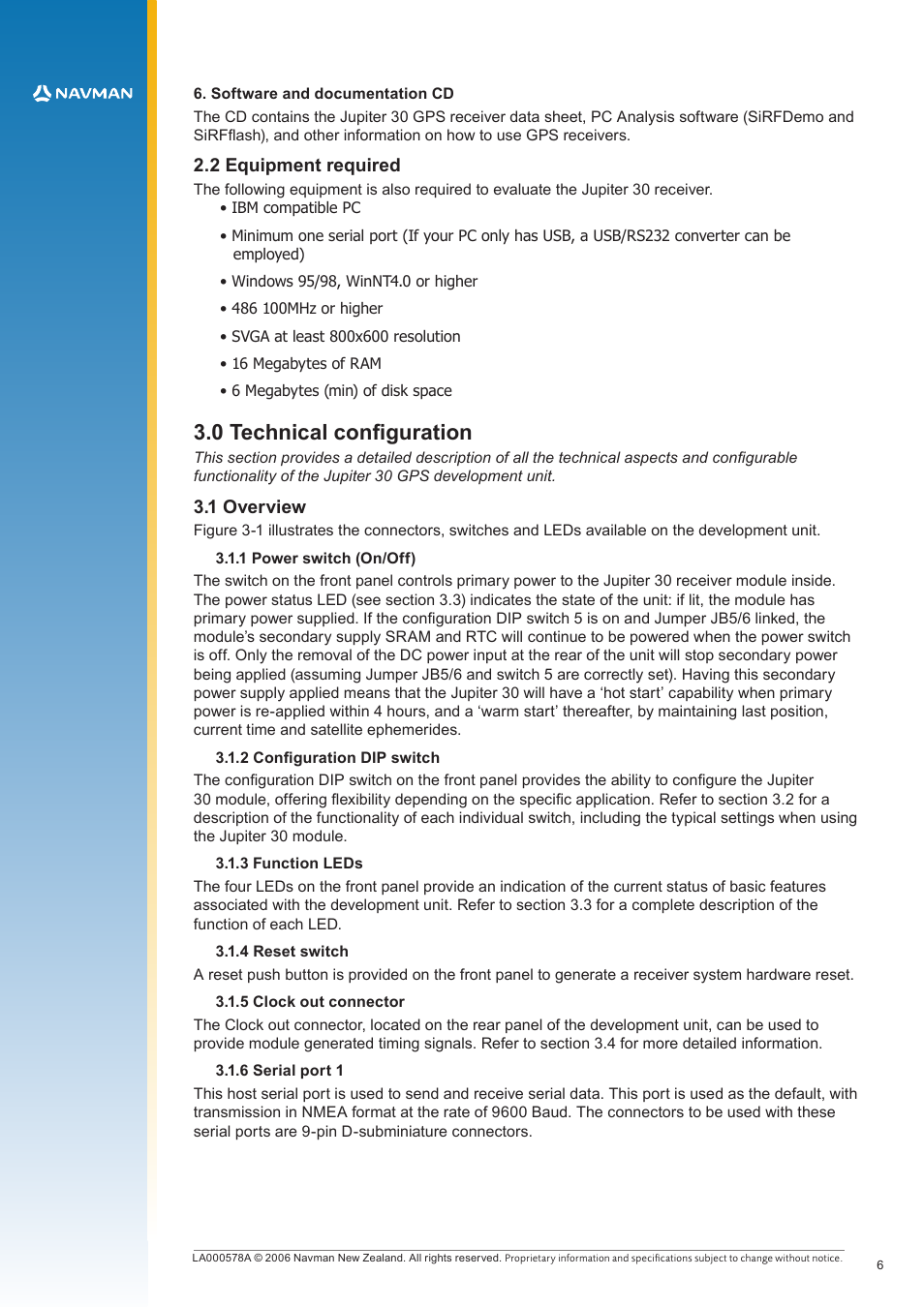 0 technical configuration | Navman LA000578A User Manual | Page 6 / 17