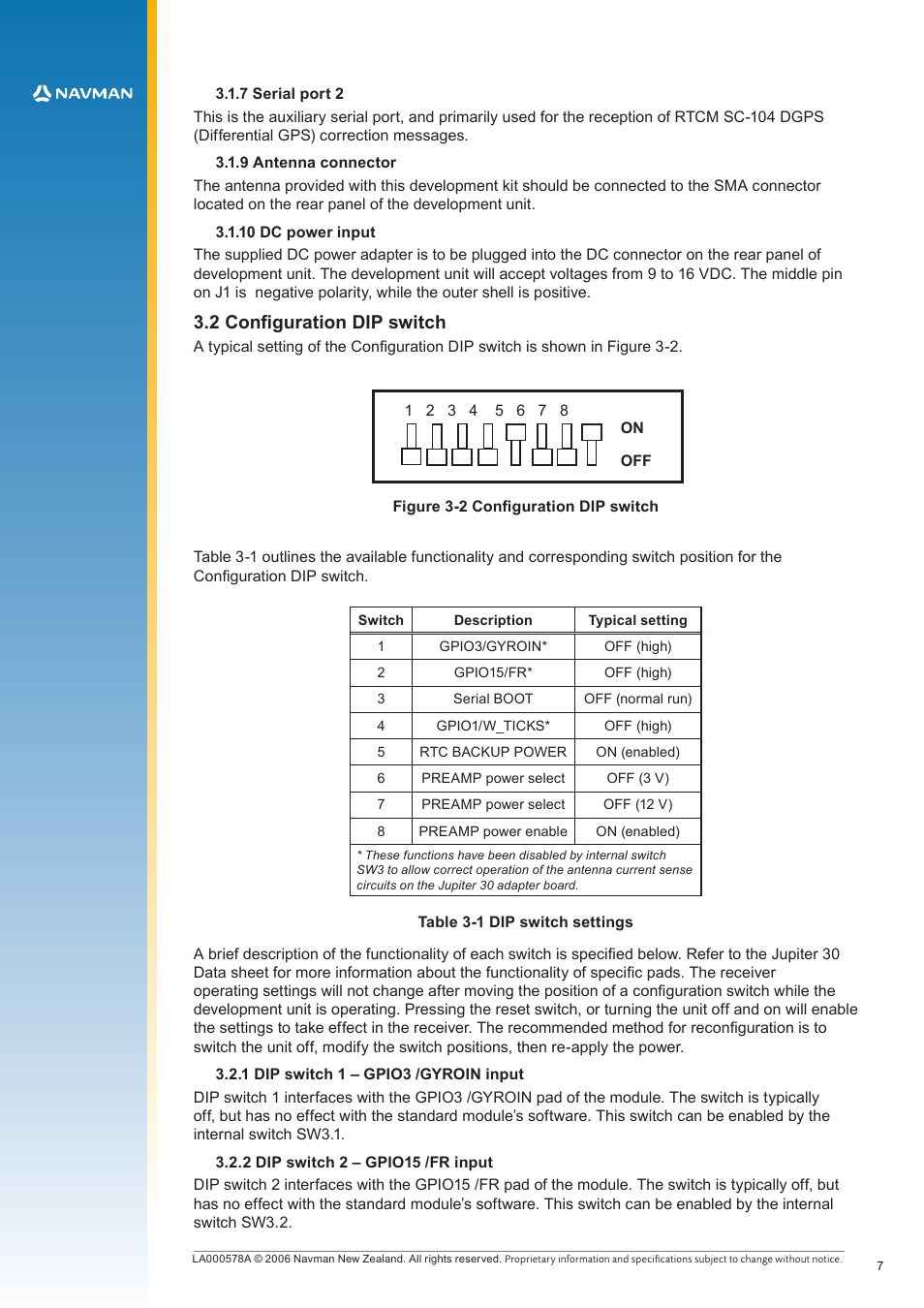2 configuration dip switch | Navman LA000578A User Manual | Page 7 / 17