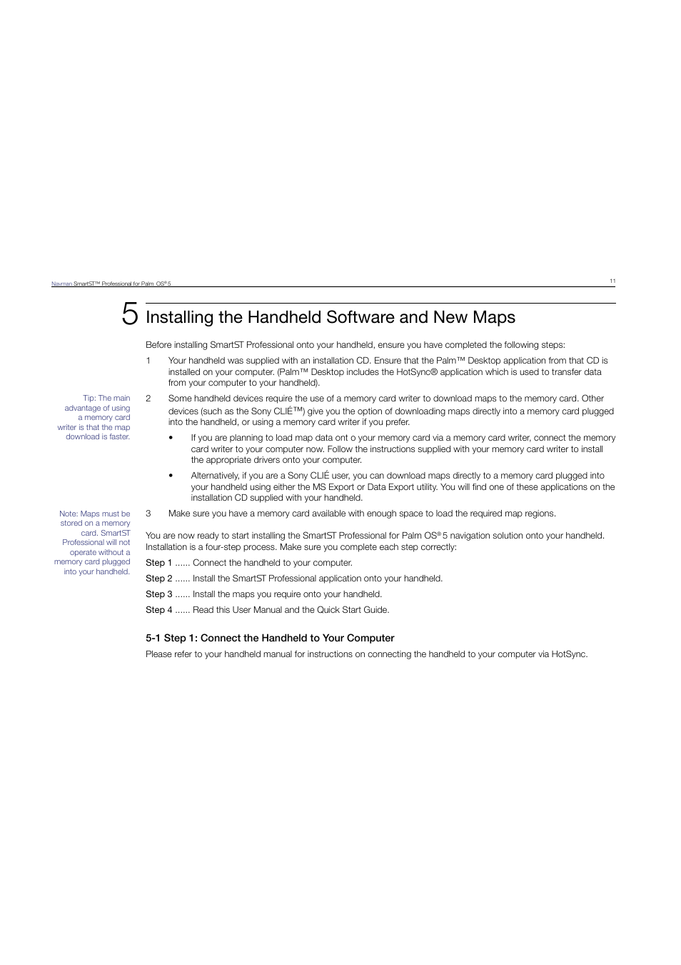 Installing the handheld software and new maps | Navman SmartST Professional User Manual | Page 11 / 60