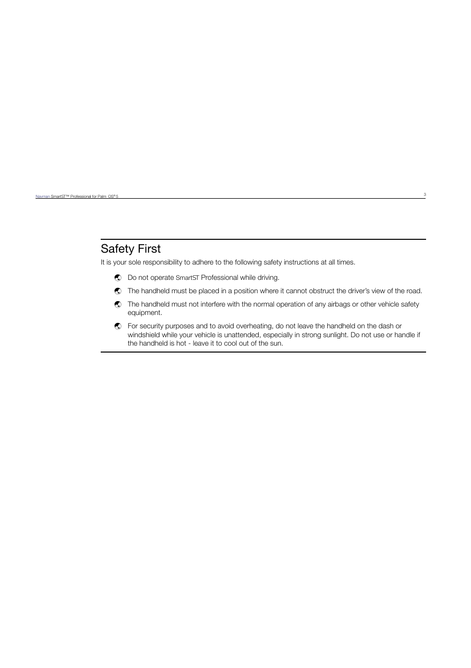 Safety first | Navman SmartST Professional User Manual | Page 3 / 60